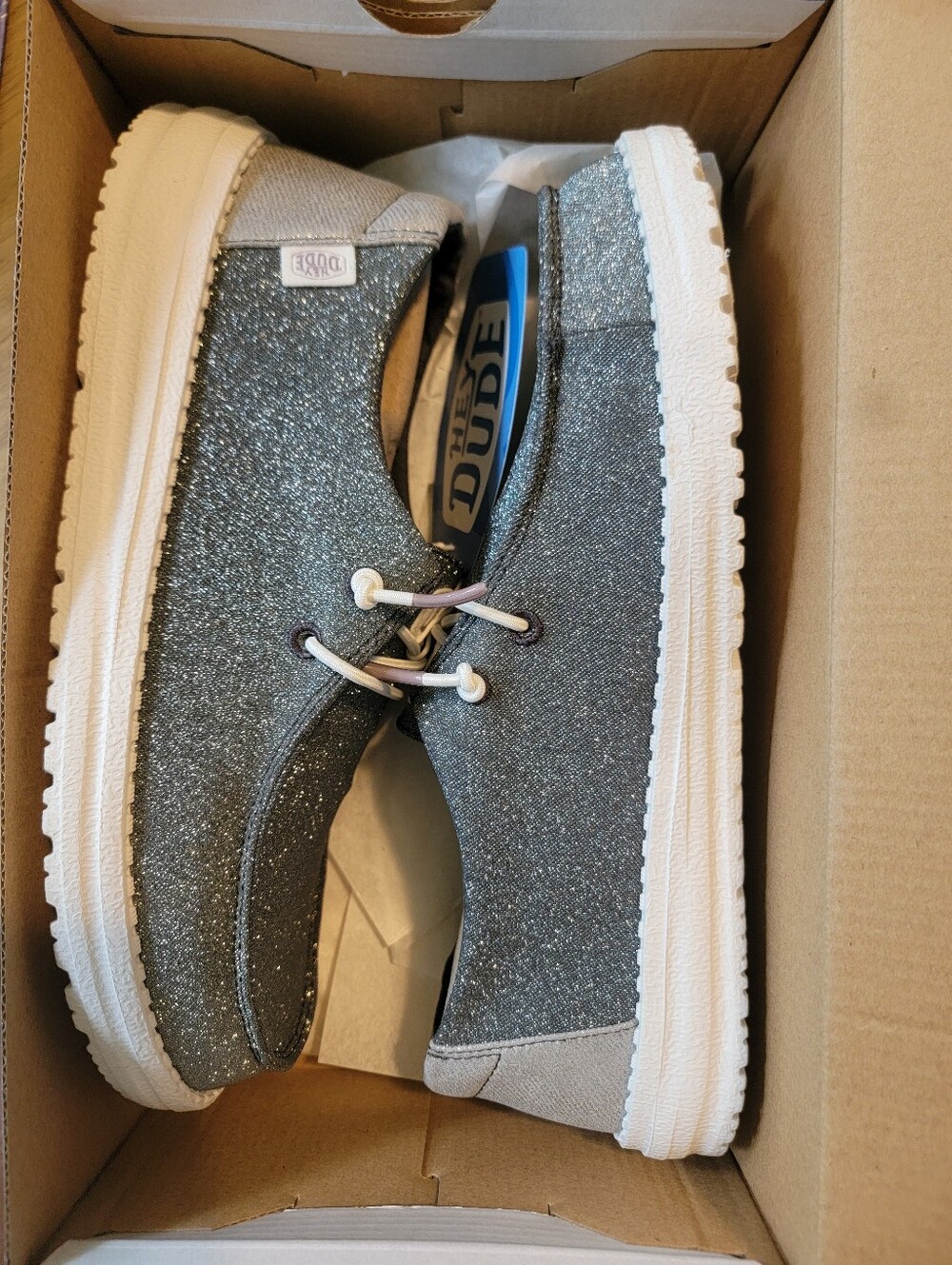 Hey Dude Women's Glitter Charcoal Slip-On Moccasins - Picture 2 of 4